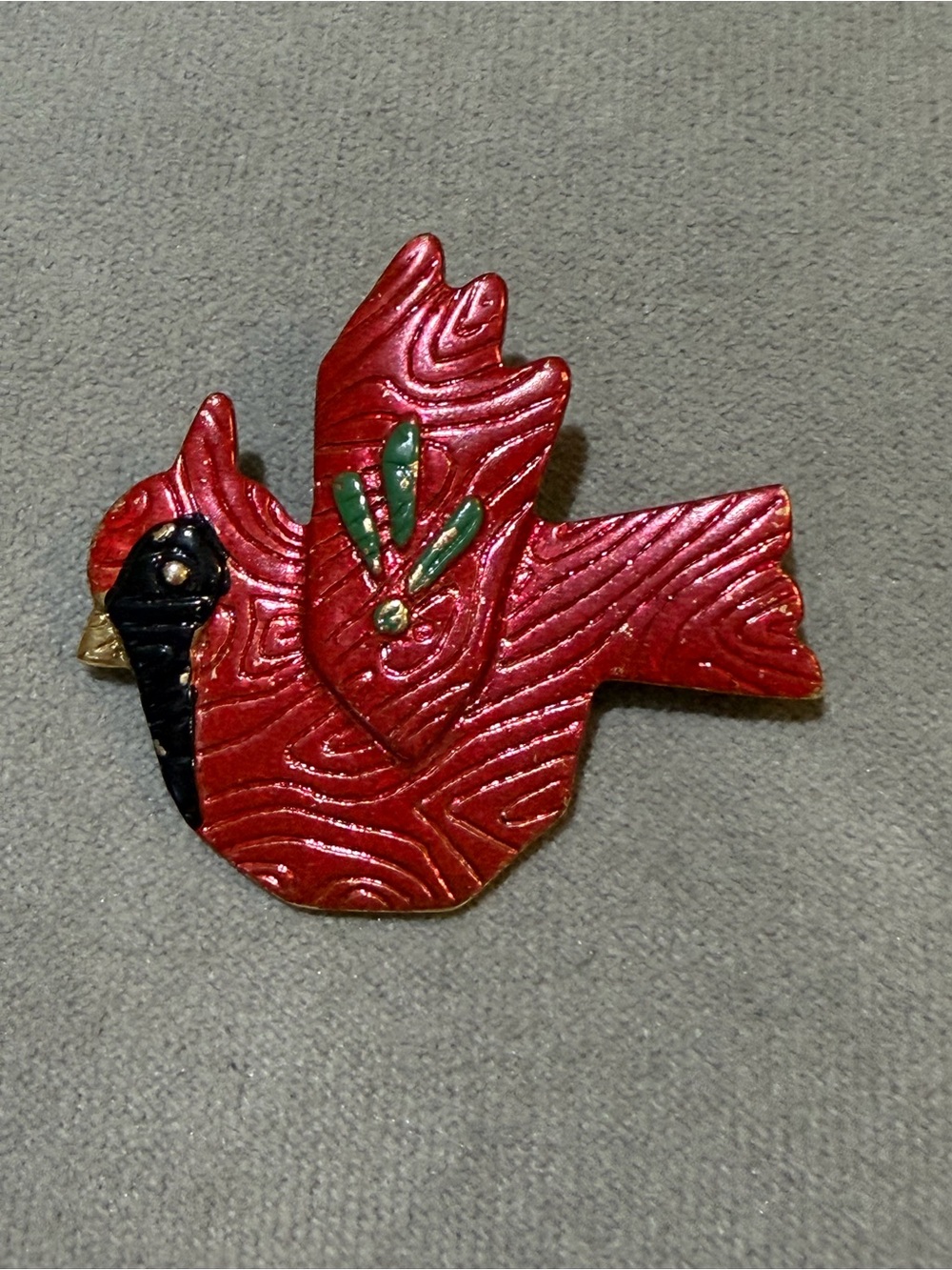 Vintage JJ Jonette Red Cardinal Enamel Bird Brooch 1980s